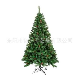 工厂批发PVC圣诞树有松果和红果自动树绿色圣诞树为了圣诞节