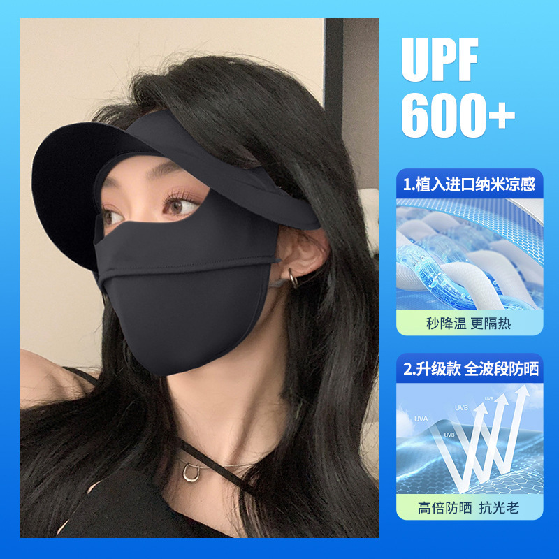 Máscara de protección solar para mujer verano 2025 nuevo estilo sombrero de vinilo protección UV máscara de seda de hielo fino cara cara kini cubre toda la cara