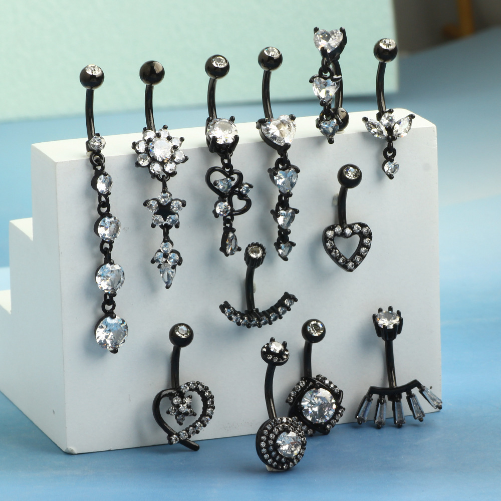 Zircon Inlay Material 1 Piece Belly Rings Simple Style Heart Shape Metal Inlay Zircon