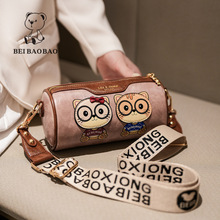 北包包源头工厂新款撞色圆筒包包可爱卡通斜挎女包简约时尚单肩包