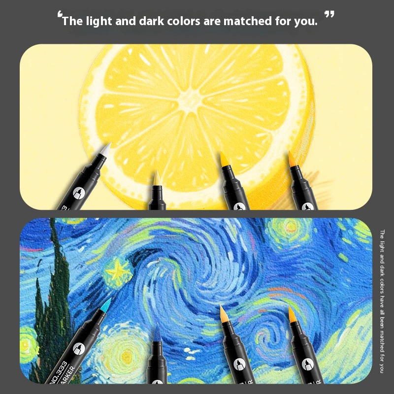 Acrylic two‑head marker set, 72 colors, waterproof, portable black case