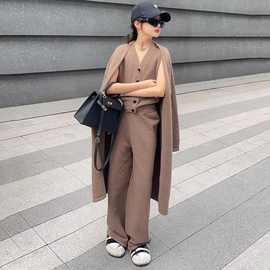 2025女童新款针织毛衣套装春秋马甲慵懒时尚开衫阔腿裤三件套现货