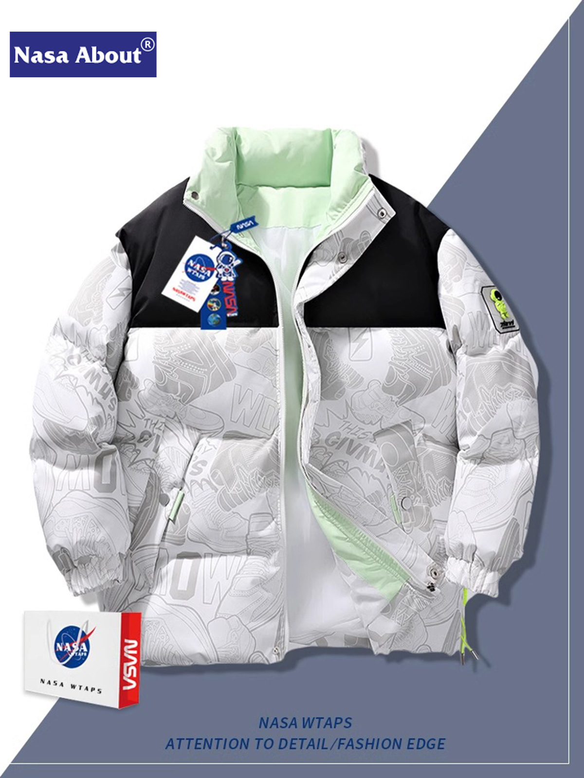 NASAダウン綿服2024男性コートのトレンドがゆるい秋冬服が香港風学生防寒パン服を厚くしている