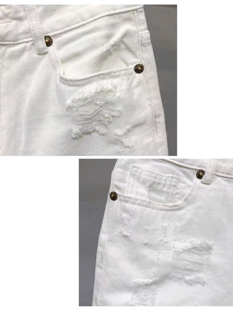Women's High-Waisted White Denim Shorts Straight Leg Loose Fit Ripped Mid-Length Trendy Summer Style Casual Thin_mkmklike.com