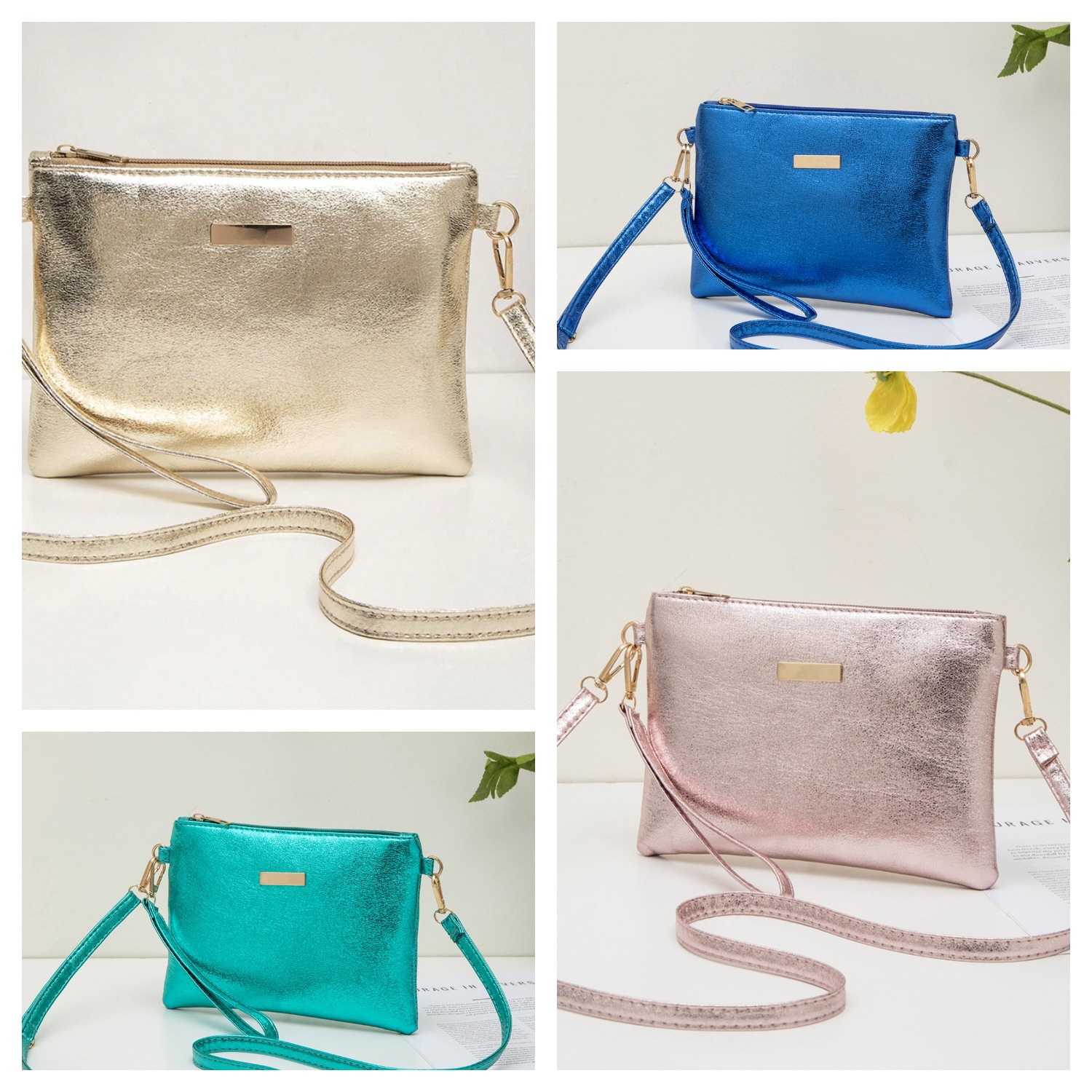 Light Luxury Sequined Gold Crossbody Bag 2026 New Classic Versatile Shoulder Bag Textured Sequined Solid Color Small Square Bag