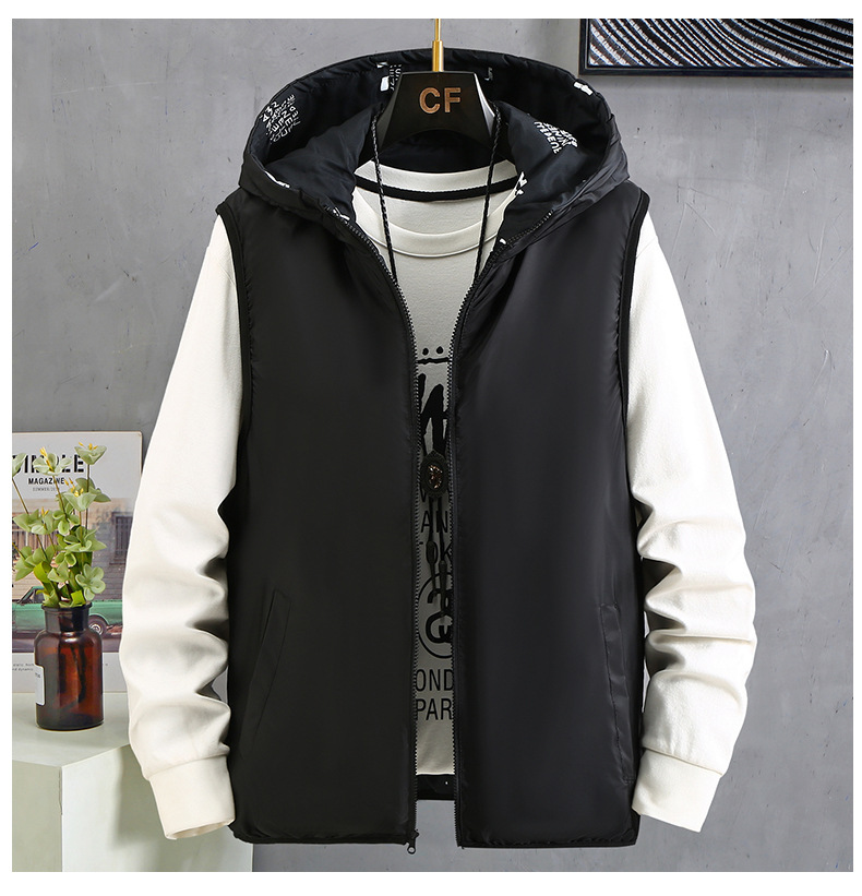 Daunenweste Herbst und Winter Neue Herrenbekleidung Kurzmantel auf beiden Seiten Lose Kapuze Beliebtes Baumwoll-Tanktop_voghion.com