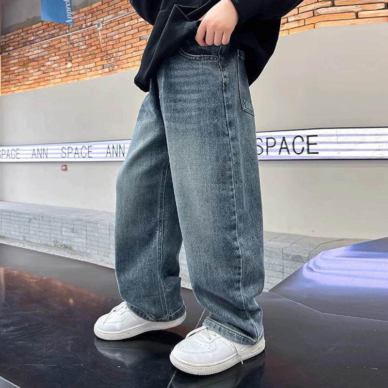 童装男童牛仔裤2025新款儿童春装男孩运动裤中大童青少年阔腿裤子