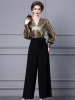 Fake two piece patchwork wide leg long jumpsuit for women 2023 new