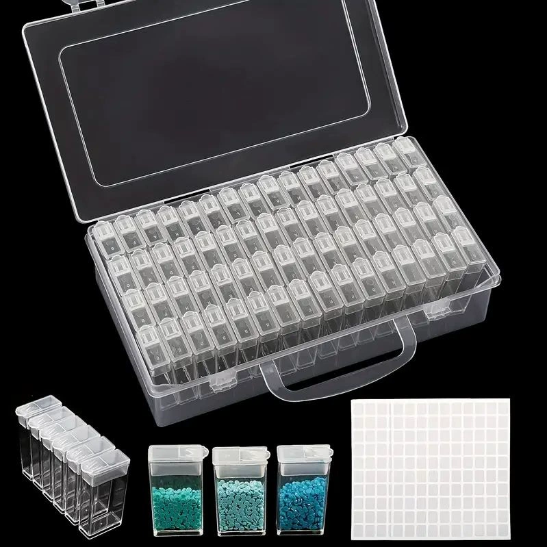 Universal storage system, accessory for manicure, transparent plastic storage box, 64 cells