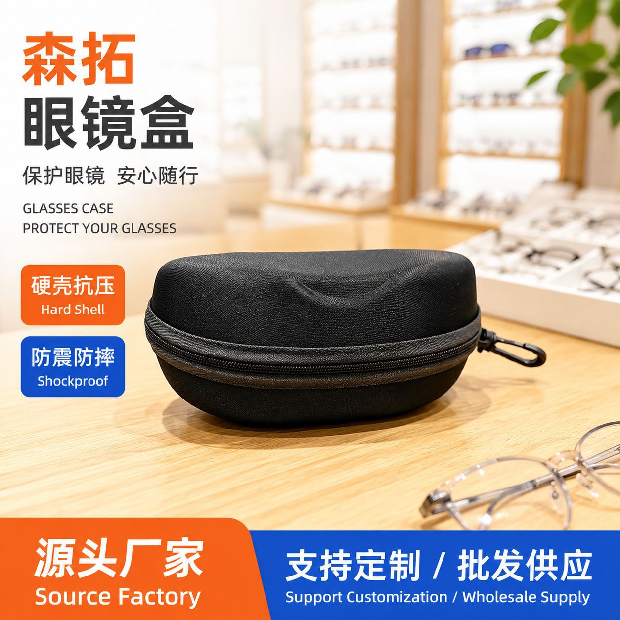黑色拉链眼镜盒 EVA拉链包 太阳眼镜包装 轻巧便携大号太阳眼镜盒