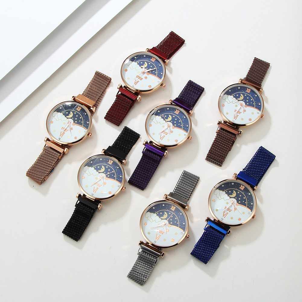 Petite montre à Quartz exquise pour femme, nouvelle tendance, ceinture en maille magnétique, cadran de dessin animé frais, 2024_voghion.com