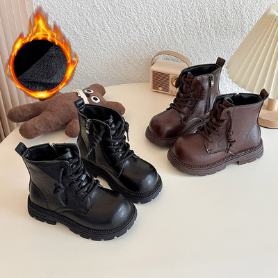 Martens, утепленные зимние детские модные ботинки, короткие сапоги в английском стиле, в британском стиле, стиль «принцесса»