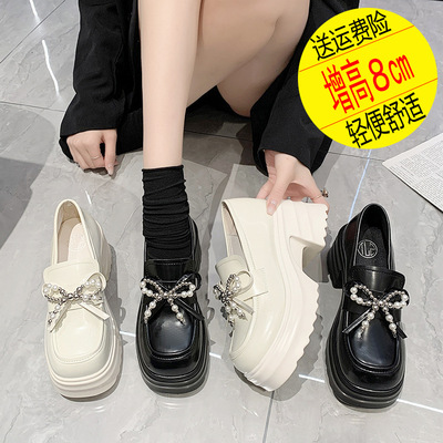 Little 8cm With crude The thickness of the bottom Increase Lok Fu shoes Spring new pattern bow A pedal Shave With slope