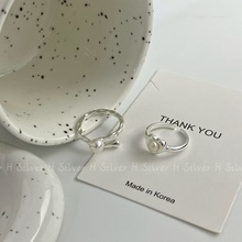 S925纯银韩版ins甜美风格气质款珍珠戒指小众个性潮