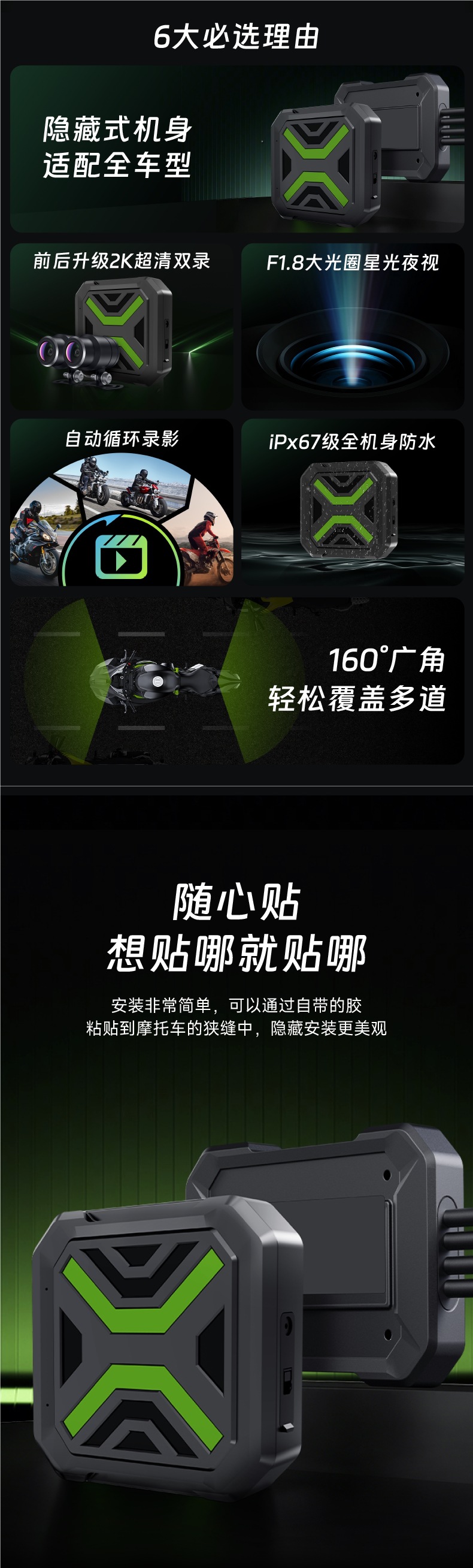 Jiuyin Dash Cam for Motorcycles, Dual Front and Rear Cameras, Specialized for Electric Vehicles/Motorcycles, Parking Monitoring
