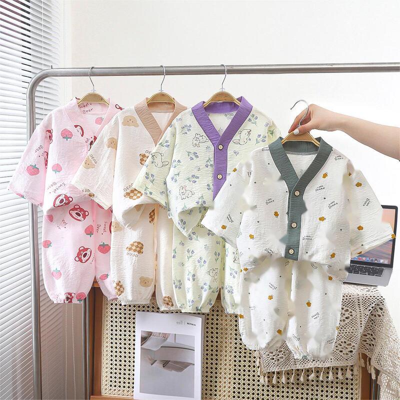 Spring and Summer New Cloud Cotton Children's Pajamas Two-piece Set Boys' Thin Cardigan Girls' Air Conditioning Home Clothes suit