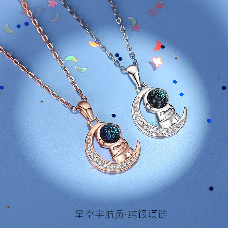 Spaceman astronauta estrella collar de plata esterlina las mujeres S925 clavícula cadena estilo japonés y coreano nueva moda ins original