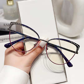 猫眼镜框防蓝光平光镜大框街拍可配近视度数女款时尚批发眼镜架
