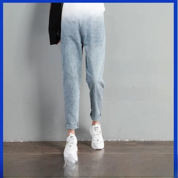 Plus-Size Women's Spring Korean-Style Loose Straight-Leg Dad Jeans with High Waist and Stretch, Slimming Effect