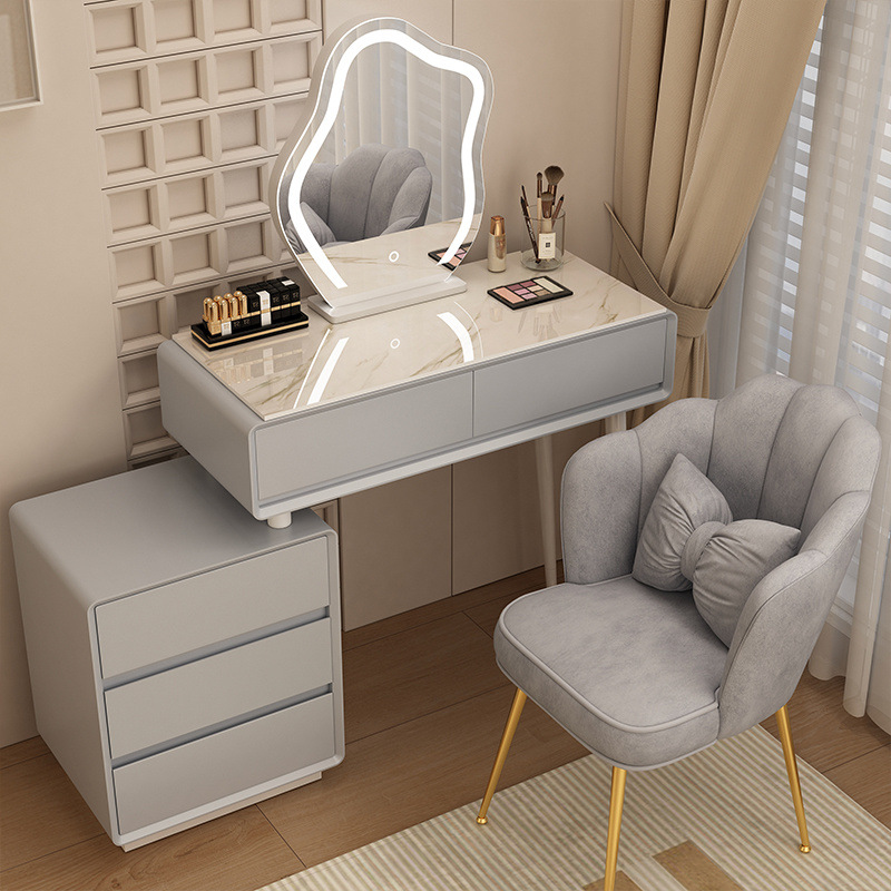 Madera maciza tablero de roca mesa de tocador de estilo de viento silencioso mesa de maquillaje de estilo de viento crema gabinete de almacenamiento mesas de cabecera de cama pequeñas mesas de maquillaje en una