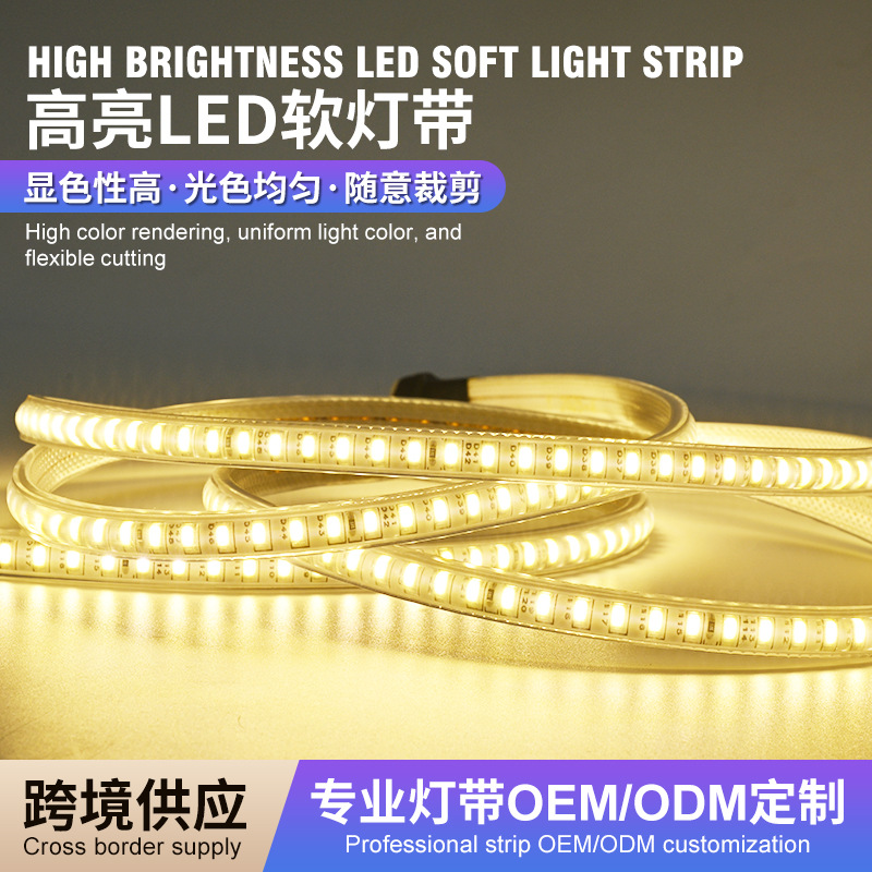 220V高压led灯带透镜3030超亮户外防水家装工程灯条工地照明氛围