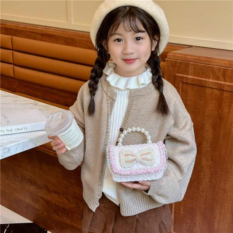 Colorido lentejuelas de los niños bolsa arco accesorios princesa estilo occidental perla bolso coreano mini cadena mensajero bolsa