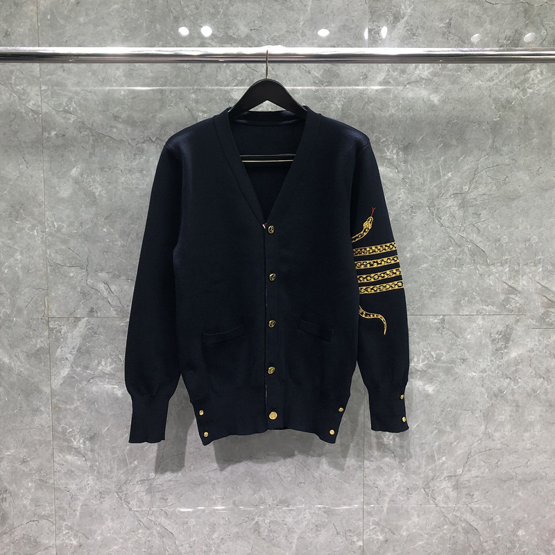 Dongguan Brand Factory Direct Tb Knit Cardigan Men's Spring and Autumn Trendy Brand Lazy Design Snake Embroidery Sweater Jacket