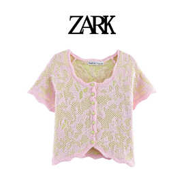 ZARK 欧美新款圆领提花短袖针织外套  跨境外贸女装批发 3991005