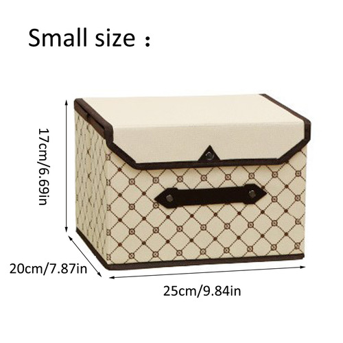 Beige plaid cotton and linen fabric storage box miscellaneous storage box covered underwear storage box foldable storage box