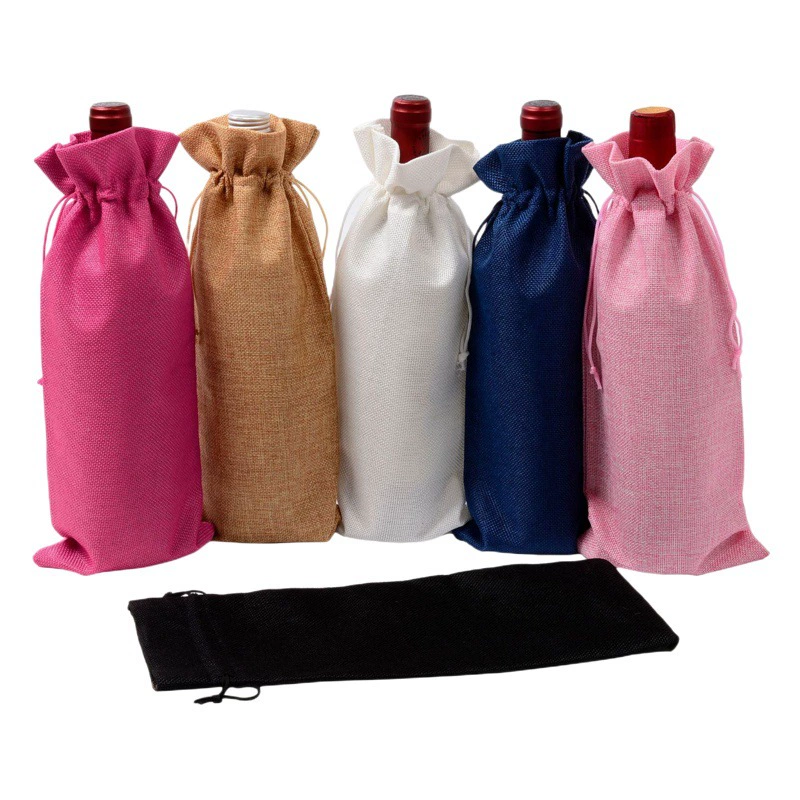 Натуральный джут мешок вина 1-10 шт костюм бутылки вина мешок многоцветный Мешок шампанского белье Слепой Мешок продукта шнурок мешок drawstring