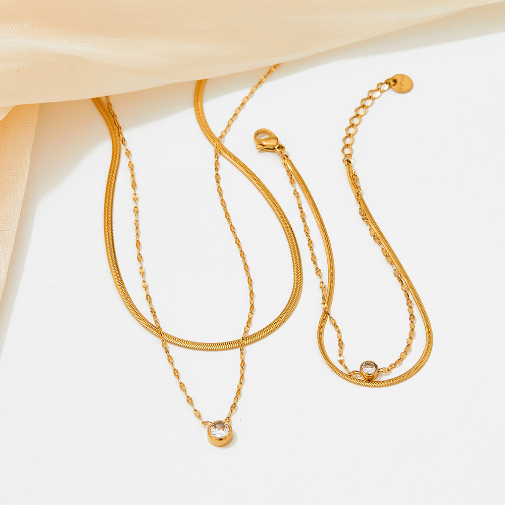 Fashion Solid Color Stainless Steel Inlaid Zircon Necklace_colorza_2