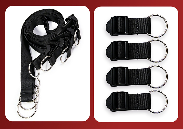 Bed Restraint Straps with Hand and Foot Cuffs, PU and Nylon Webbing, Black — detail image 34