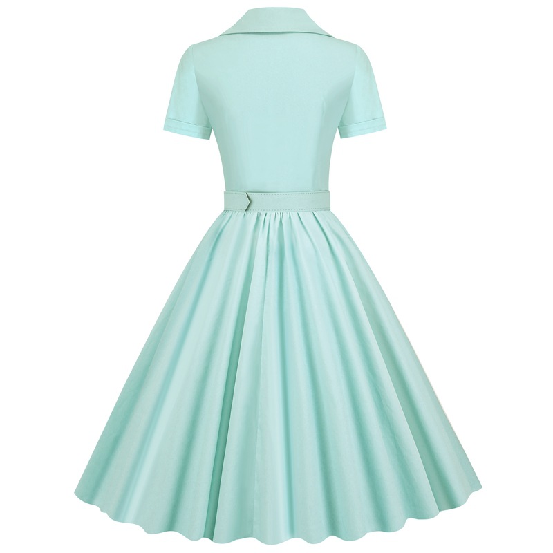 European And American Cross-border Women's Dress, Short-sleeved, 2025 New Summer Vintage Solid Color Large Hem_ecoleips.com