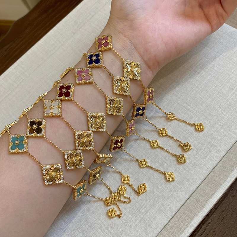 New Buccellati Bracelet with Laser-Engraved Five-Color Design, High-End Version, V Gold Inlaid with Diamonds, Opera House Court-Style Jewelry That Does Not Fade