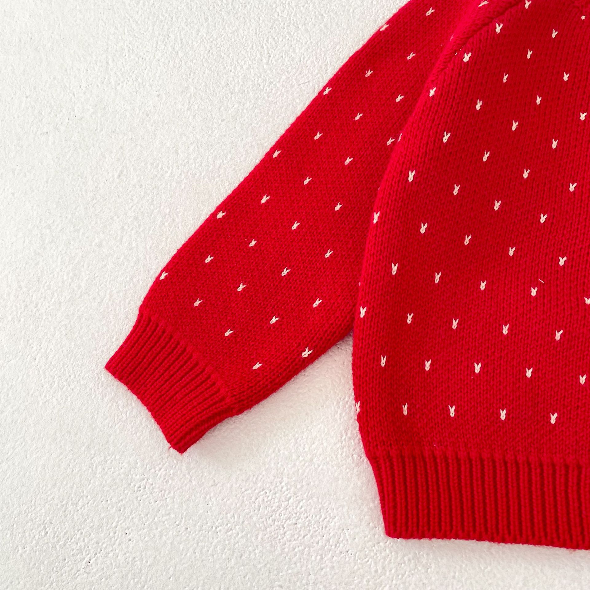 Autumn Children's Fashionable Sweet Baby Girl's Jacquard Red Knitted Coat Cardigan