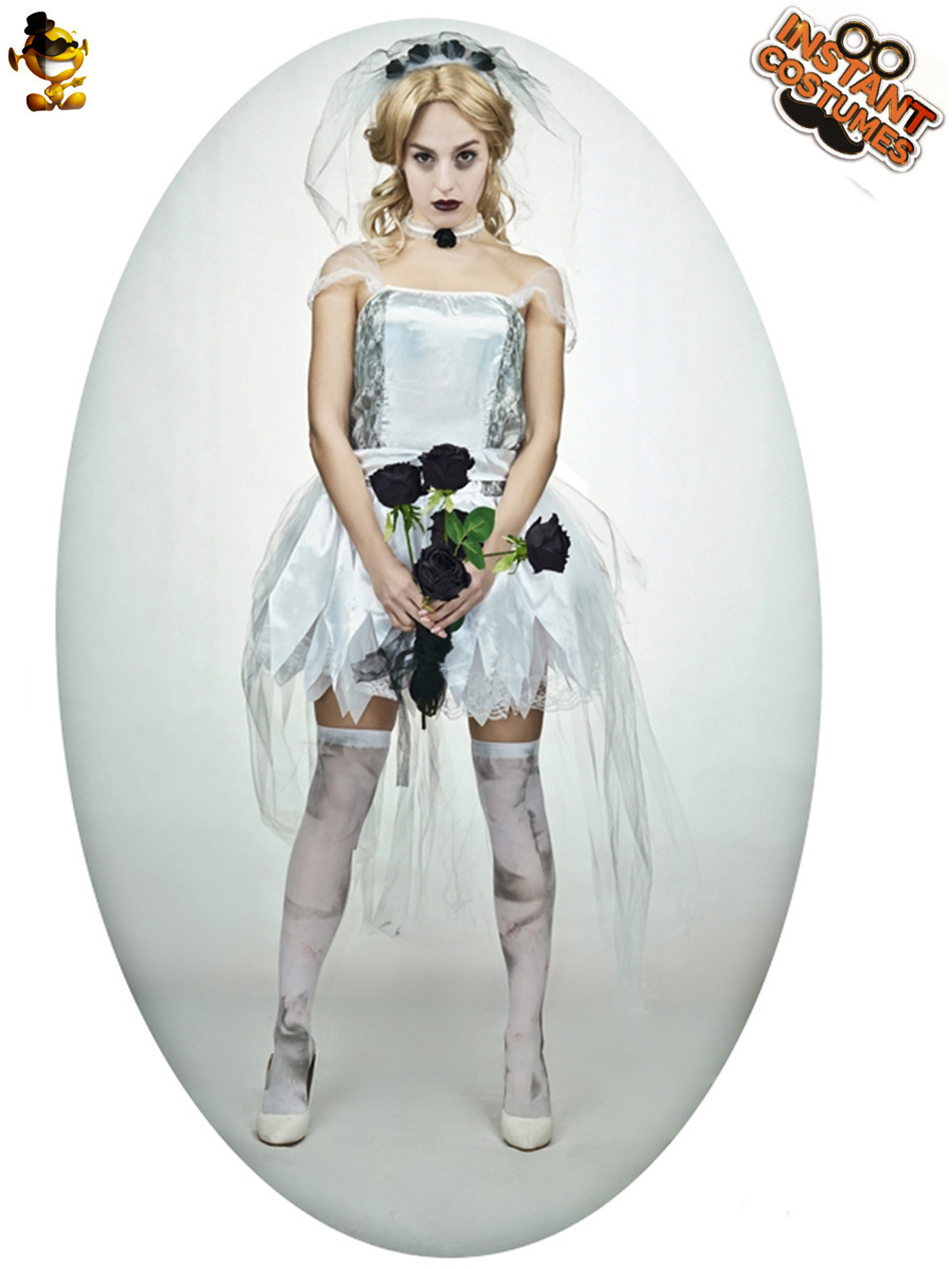 Adulto de las mujeres fantasma de la novia traje de Halloween fantasma Festival Cosplay traje del partido del funcionamiento de la etapa