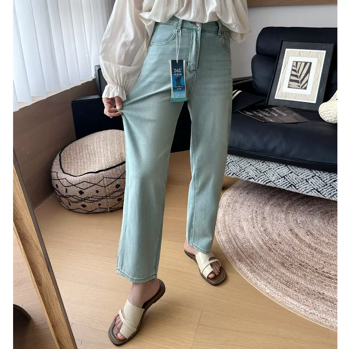 宝藏神裤！夏季薄款醋酸四面弹牛仔裤女小个子显瘦九分直筒法棍裤