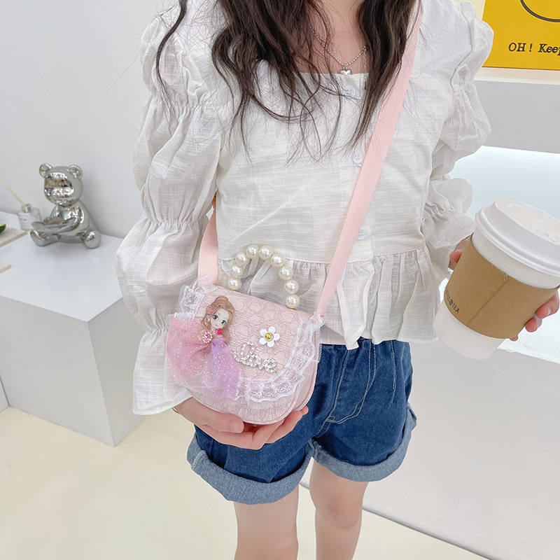 Bolso DE LOS NIÑOS 2022 nuevo lindo princesa perla bolso bandolera al por mayor encaje accesorios bolsa pequeña bolsa redonda