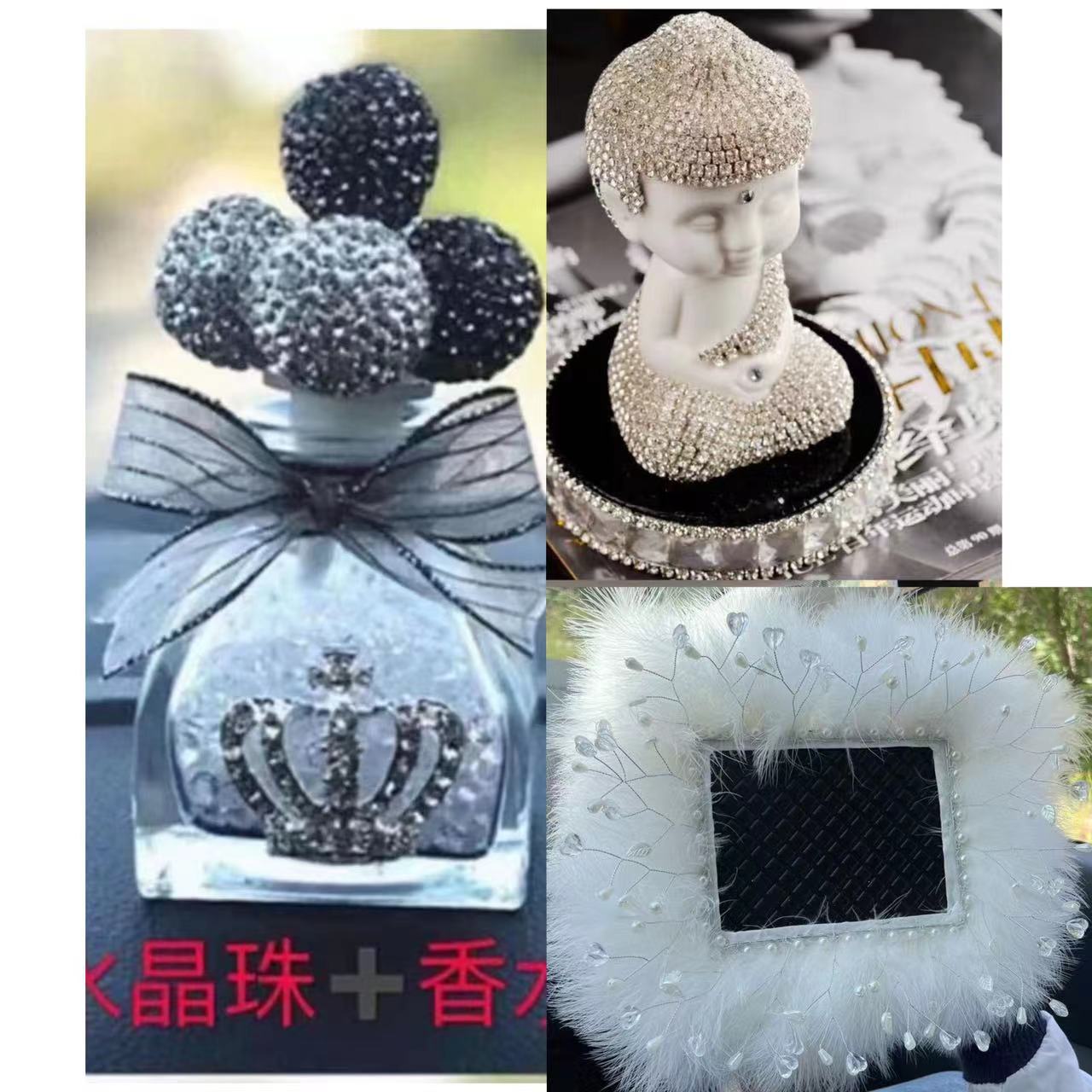 Adornos de coche de un solo traje Adornos de un solo traje Adornos de Buda con cojín Bola de diamante en polvo blanco Bola de cisne Cerámica decorativa