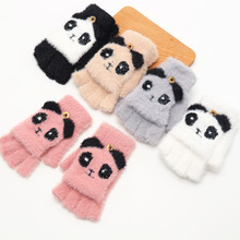 翻盖手套毛绒加厚保暖卡通男士女秋冬季学生触屏半指写字打字户外