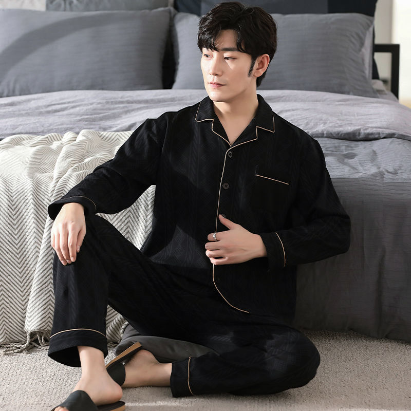 Pijamas de algodón los hombres traje manga larga primavera y otoño cardigan más tamaño desgaste exterior delgada desgaste del hogar verano