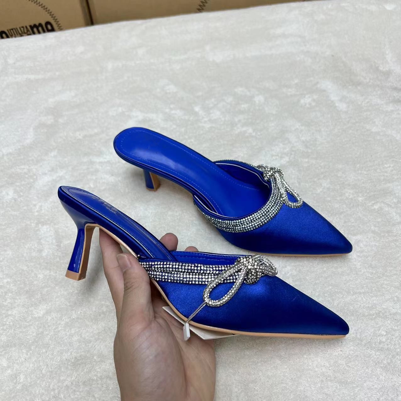 Women's Shoes original single pointed toe rhinestone butterfly chain high heel women's slippers_voghion.com
