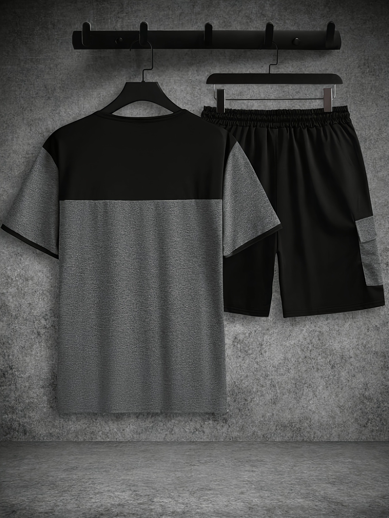 Men's Color Block Sports Suit American Style Casual Set Summer Short Sleeve Shorts For Men_viptrois.com