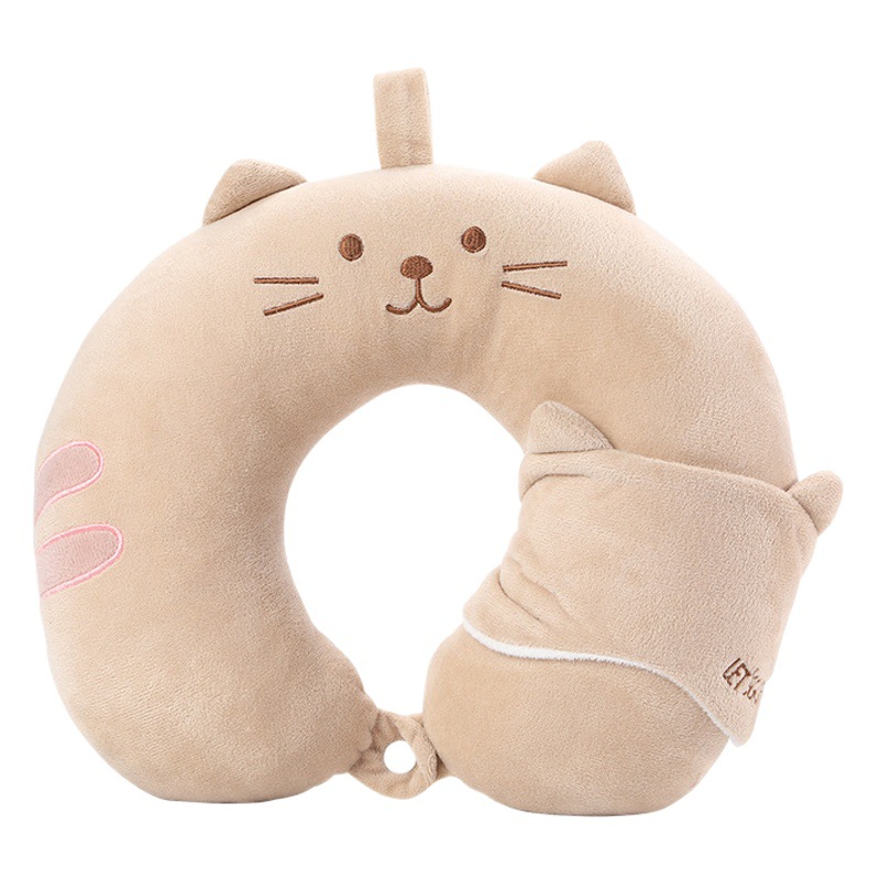 Almohada en forma de U con diseño de animales de dibujos animados y antifaz, almohada creativa y sencilla para protección del cuello, set de viaje, almohada de viaje en forma de U para niños