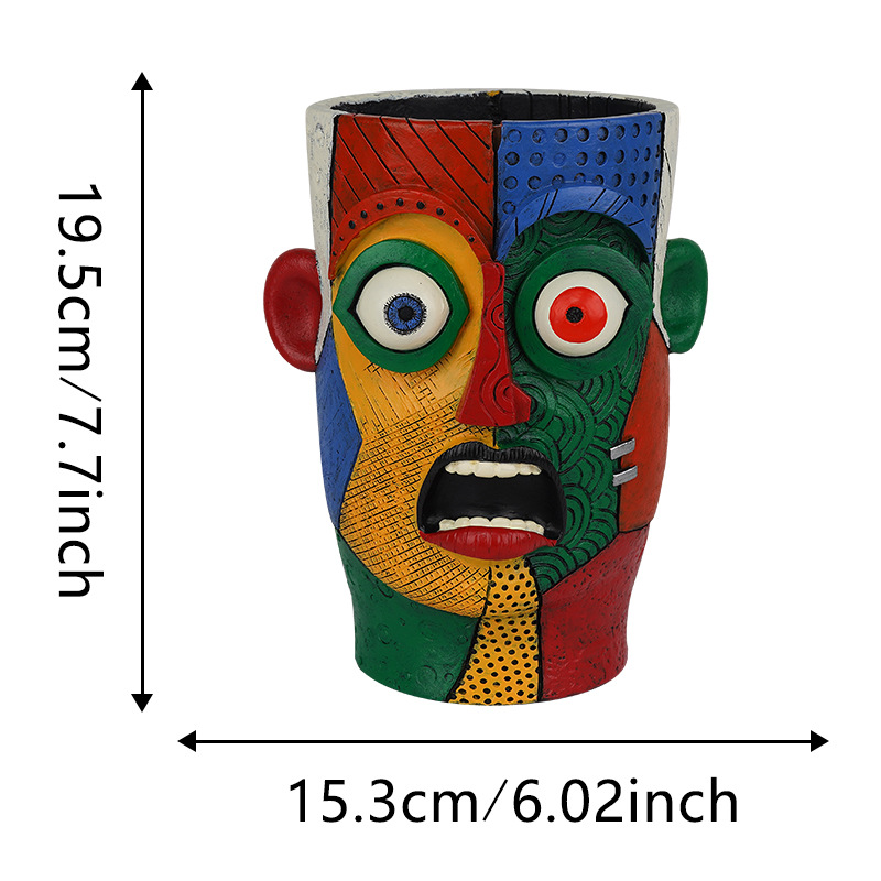 Overseas New Product Colorful Abstract Surprised Expression Human Face Resin Flower Pot Creative Expression Home Garden Planting Ornaments