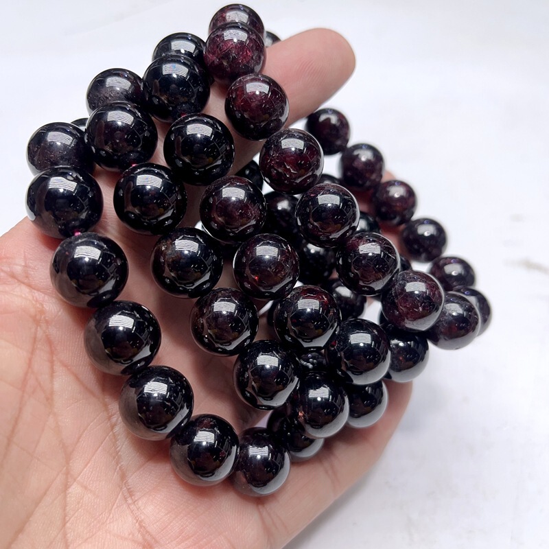 Natural Garnet Bracelet 14mm Large Size Burgundy Garnet Jewelry Ethnic Style Garnet Round Bead Bracelet