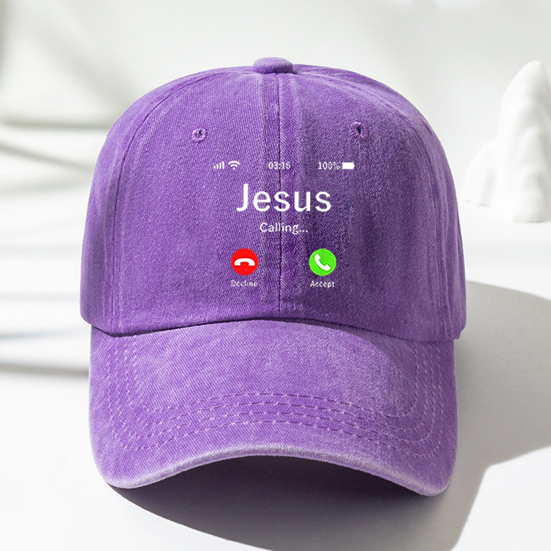 Impreso JESÚS teléfono lavado gorra de béisbol-púrpura