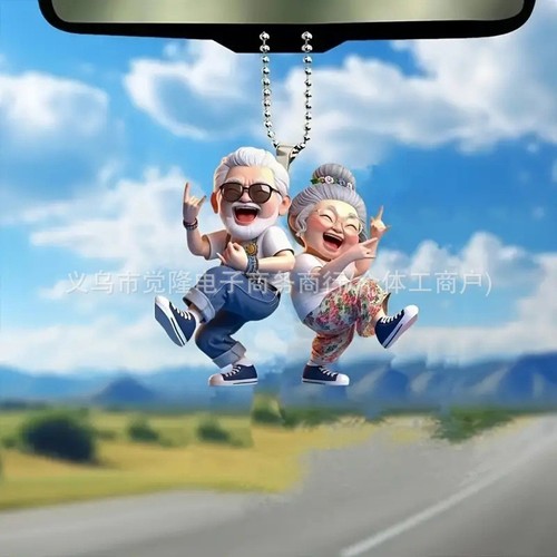 Cartoon Cute Elderly Acrylic Creative Car Ornament Couple Wedding Gift for Friends Memory Keepsake Home