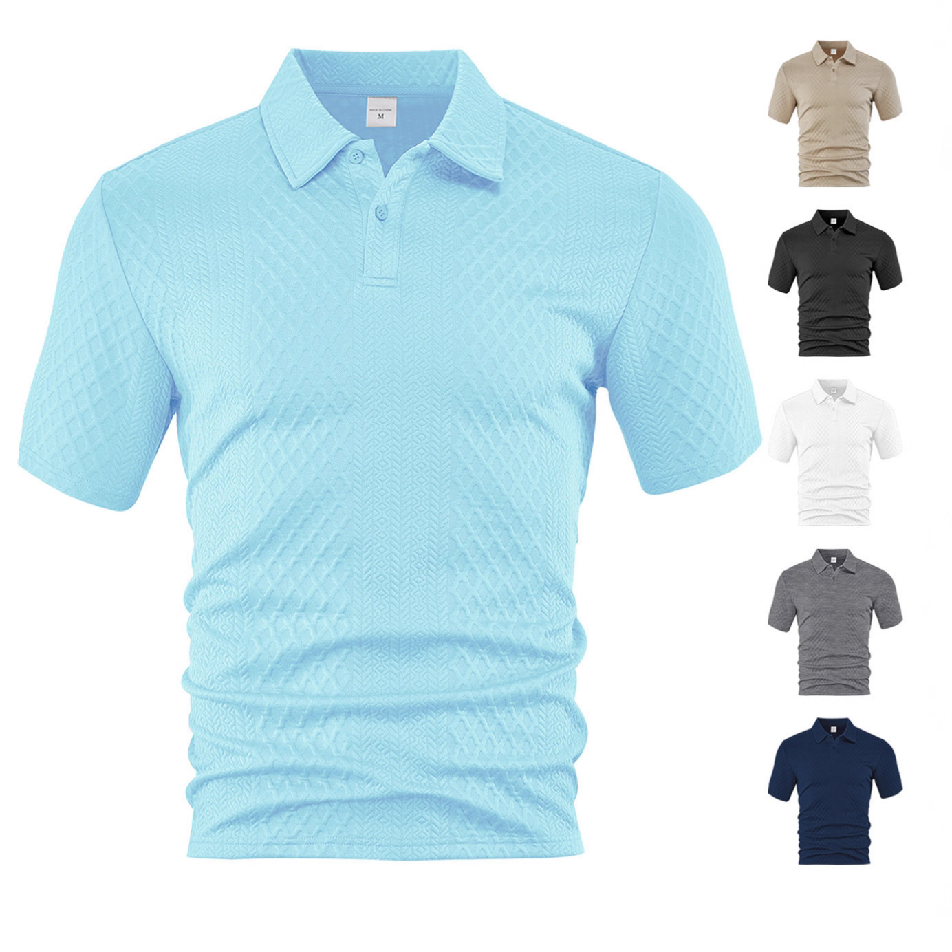 Europa y Estados Unidos ropa de hombre transfronteriza verano delgado relajado transpirable casual Jacquard de color sólido con solapa de manga corta camisa polo de hombre image 4