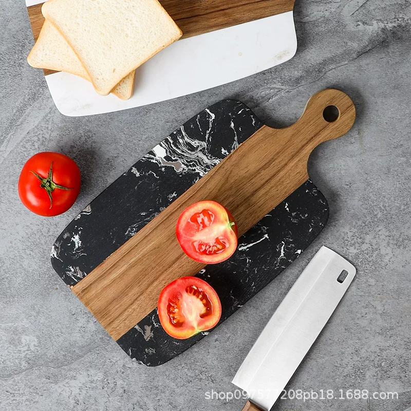 Доска для резки из аквариа, мраморной кромкой, стейк, западная еда, фрукты, сыр, разделочная доска, цельное дерево, простой скандинавский стиль